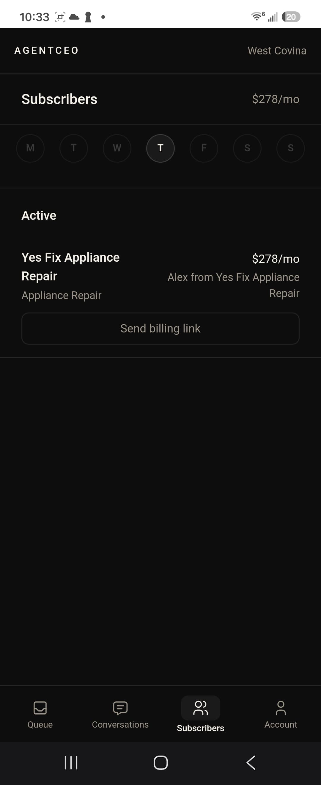 Partner shell subscribers screen